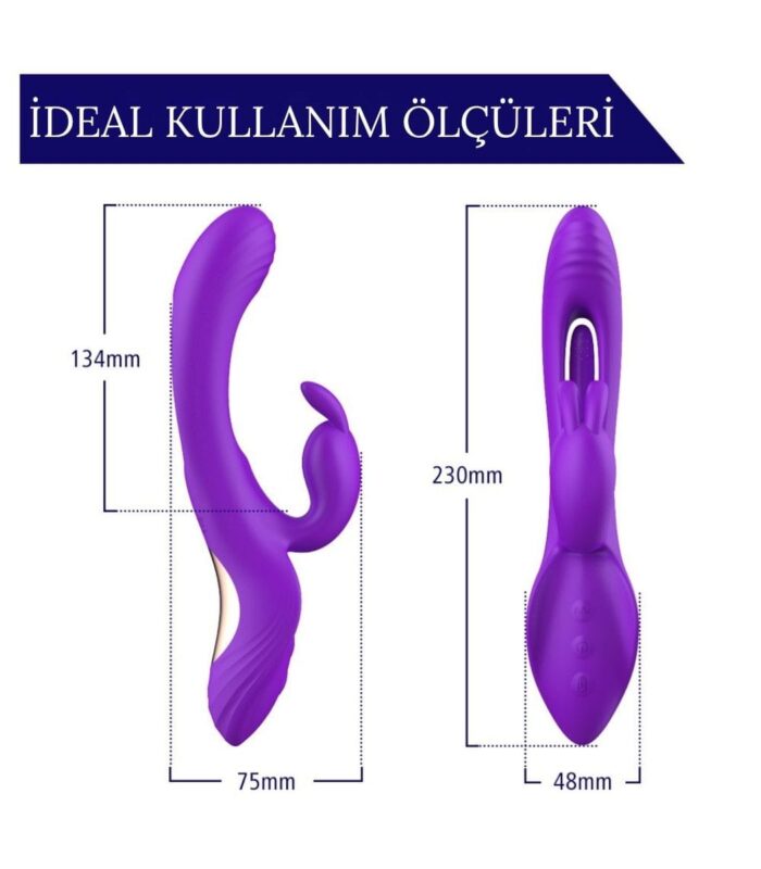 Üç Motorlu Klitoris Uyarıcı Vibratör Premium Saf Tutku %100 Liquid Silikon (Mor) - Görsel 3