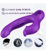 Üç Motorlu Klitoris Darbeli Vibratör Premium Saf Tutku %100 Liquid Silikon (Mor) - Image 5