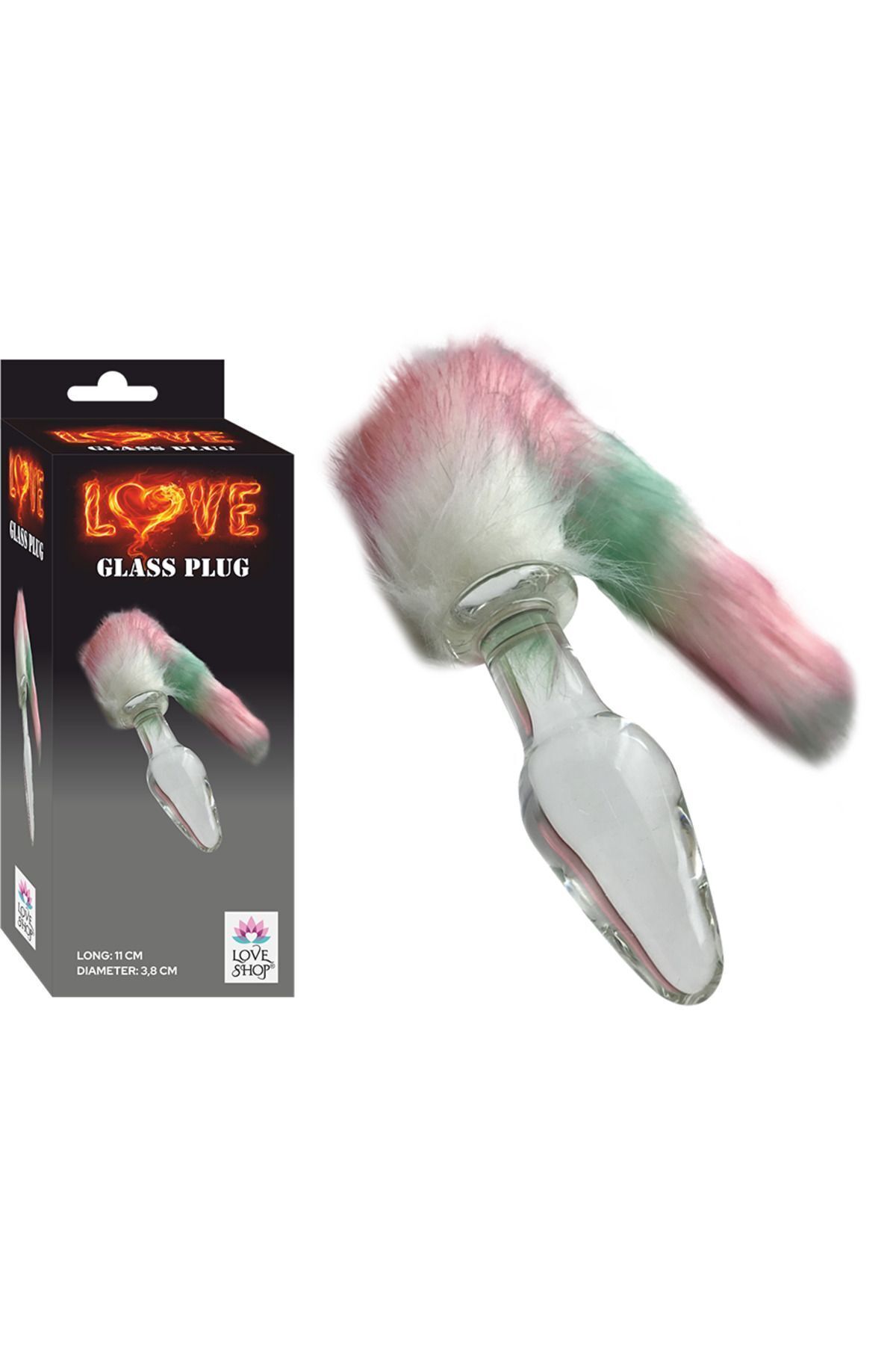 1_org_zoom Pembe-Beyaz -Yeşil Renkte Tüylü Cam Anal Plug - Detaylı Tasarım - Cilt Dostu - Uzunluk 11 cm-3,8 cm En - Görsel 1
