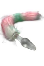 Pembe-Beyaz -Yeşil Renkte Tüylü Cam Anal Plug - Detaylı Tasarım - Cilt Dostu - Uzunluk 11 cm-3,8 cm En - Görsel 3