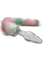 Pembe-Beyaz -Yeşil Renkte Tüylü Cam Anal Plug - Detaylı Tasarım - Cilt Dostu - Uzunluk 11 cm-3,8 cm En - Görsel 4